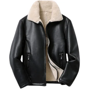 2023 Мужская Новая Двусторонняя куртка из искусственной кожи, куртка плюс мех, Толстая теплая мужская кожаная куртка, Толстая верхняя одежда, пальто