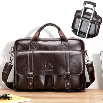 LAOSHIZI большой емкости портфель из 100% воловьей кожи, деловая сумка, сумка-мессенджер, ретро дорожная сумка через плечо, мужская 15-дюймовая сумка для ноутбука
