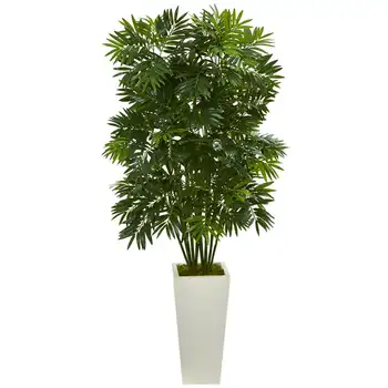 Мини-искусственное растение из бамбука в белой кашпо, зеленый