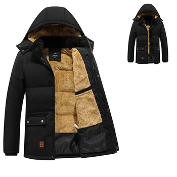 2023 Зимнее ветрозащитное мужское пальто, сохраняющее тепло, мужская куртка из утолщенного плюша, Новая модная уличная куртка с капюшоном, Классические повседневные мужские парки