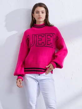 Осенне-зимний вязаный свитер с круглым вырезом, женский трикотаж с длинным рукавом, теплый пуловер свободной вязки, модный джемпер с буквами, топ
