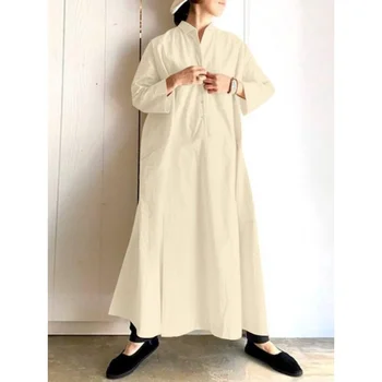 Летняя новинка в платьях для женщин 2023 Корейская мода, СВОБОДНЫЙ Винтажный халат с длинным рукавом, повседневные уличные платья большого размера, длинные платья