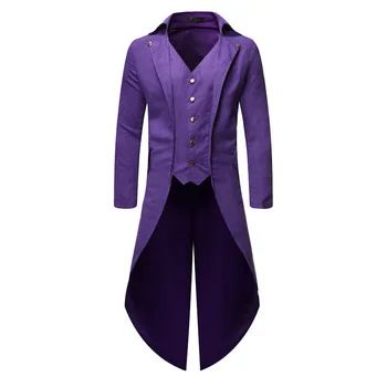 Мужской средневековый фрак в стиле Стимпанк, куртка, Винтажный фиолетовый сюртук в стиле Готики, Ренессанса, викторианской эпохи, Униформа, костюм для Хэллоуина Homme