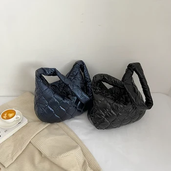 Осенне-зимняя женская сумка через плечо большой емкости, стеганая женская сумка с решетчатым рисунком, модная повседневная портативная сумка для покупок для девочек