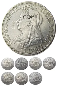 Набор (1893-1900) 7шт серебряная корона Великобритании Королева Виктория с вуалью на голове, посеребренная копировальная монета