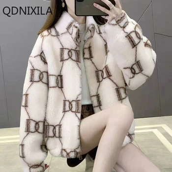 Пальто Женское Зима 2023, пальто из искусственного меха, Корейская версия средней длины, свободная хлопковая утепленная верхняя одежда в повседневном стиле, куртки для женщин