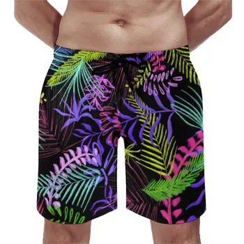 Спортивные шорты С тропическими пальмовыми листьями, Милые плавки с красочным принтом, мужская быстросохнущая Спортивная одежда, Модные пляжные шорты больших размеров