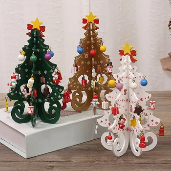 Деревянная Рождественская елка Шесть частей дерева С небольшой подвеской Набор настольных украшений Рождественские украшения Подарок на Новый 2024 Год