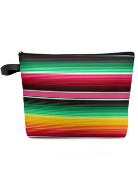 Красочная Мексиканская полосатая косметичка, сумка для путешествий, Женские Косметические сумки, Туалетный органайзер, Детский пенал для хранения.