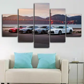 Спортивные автомобили Nissan GTR R35 с 5 панелями, настенный художественный плакат, картины для домашнего декора, HD Печать, 5 штук без рамок