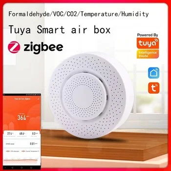 Tuya Zigbee Smart Air Box Датчик CO2 Содержания Формальдегида ЛОС Датчик Температуры И Влажности 5в1 Монитор Качества Воздуха Smartlife APP Control