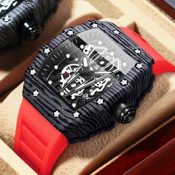 Мужские кварцевые часы Tonneau от ведущего бренда с креативной выдолбленной 3D резьбой, силиконовые Светящиеся Спортивные наручные часы, Подарочные часы Montre Homme