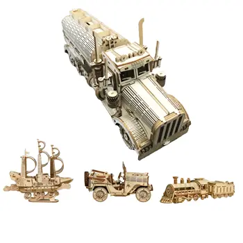 3D Деревянный грузовик Пазлы Набор игрушек Детский конструктор для сборки Строительные блоки Модель автомобиля для мальчиков и девочек Подарочные наборы для поездов и кораблей