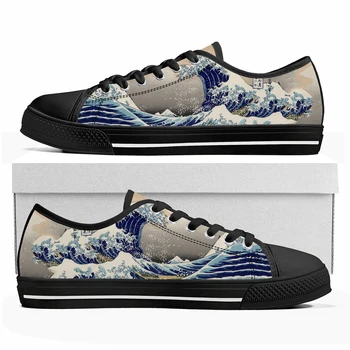 The Great Wave off Kanagawa Printmake, низкие кроссовки, мужские, женские, подростковые, высококачественные парусиновые кроссовки, Обувь для пары, Обувь на заказ