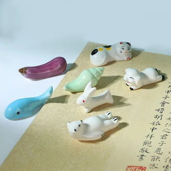 Мини-милые животные, подставка для кисти и пера, керамические украшения, подставка для пера для китайской каллиграфии, подушка для пера для рукоделия