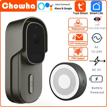 Камера видеодомофона Tuya WiFi Наружный Водонепроницаемый Проводной дверной звонок постоянного тока 1080P Alexa Беспроводная камера безопасности Дверной звонок с батарейным питанием