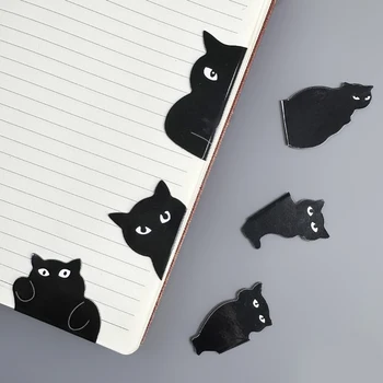 Магнитные зажимы для книг 6шт, мини-индивидуальные маркеры для разбивки на страницы, милые креативные магнитные закладки черного кота, канцелярские принадлежности