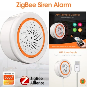 USB Звуковой датчик освещенности Tuya Zigbee 90dB Звуковой датчик освещенности Интеллектуальная сигнализация Сирена Приложение Дистанционное управление Система домашней безопасности