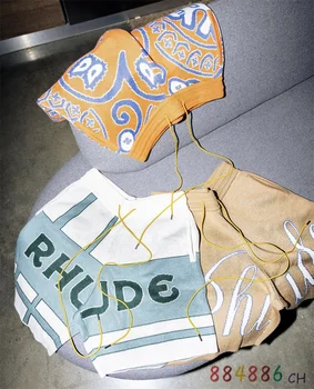 Rhude Винтажный логотип с буквами, лозунг, Жаккардовые шерстяные шорты на шнурке
