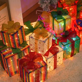 Набор рождественских гирлянд из трех частей, Рождественские подарочные коробки, рождественские товары, украшения для вечеринки по случаю Дня рождения, реквизит и декорации