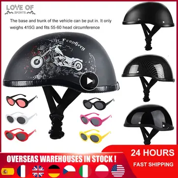 НОВЫЙ мотоциклетный спортивный шлем с половиной лица, винтажный ретро-скутерный реактивный шлем Cruiser, Винтажные шлемы с открытым лицом и ветрозащитным воротником