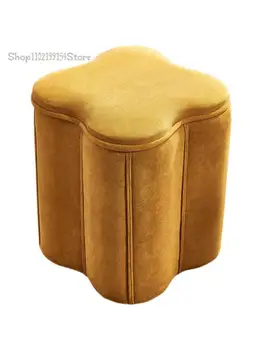 Скандинавская ткань макияж стул стул небольшой причал диван стул табурет для хранения обуви домашняя гостиная низкий табурет твердой древесины губка