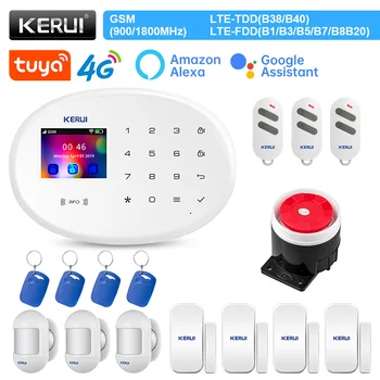 KERUI W204 Сигнализация 4G WIFI GSM Сигнализация Tuya Умный дом Поддержка Alexa Датчик движения Дверной датчик Сирена RFI-метка