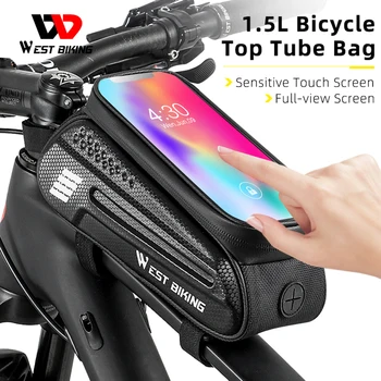 WEST BIKING Велосипедная сумка Чехол для телефона с сенсорным экраном 7-дюймовый чехол для телефона водонепроницаемый с отверстием для наушников 1,5-литровая велосипедная сумка для переноски