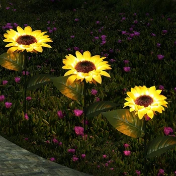 Солнечный свет подсолнухов Открытый сад Пейзаж Газон Свет IP65 Водонепроницаемый Солнечные Цветы Дорожка Лампа для патио Двор Свадьба