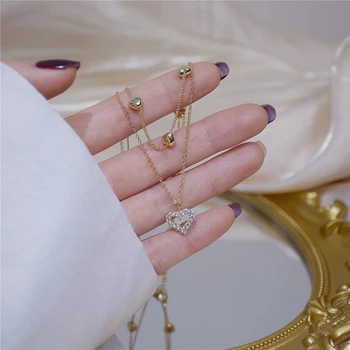 Новое модное двухслойное ожерелье в виде сердца золотого цвета для женщин, цепочка на ключицу, Элегантные очаровательные Свадебные украшения с подвесками