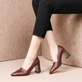 новые женские туфли INS pop из натуральной кожи на высоком каблуке с острым носком, женская обувь, весенне-летняя обувь для вечеринок, классические туфли-лодочки