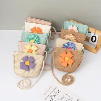 Корейская версия детской сумки через плечо с цветами Creative Ins Lovely Flowers Соломенная сумка через плечо Детский подарок на день рождения