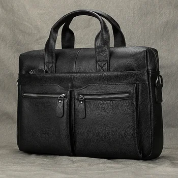 Сумка для ноутбука для мужчин, водонепроницаемый кожаный портфель для мужчин, мужской деловой ПК из натуральной кожи, компьютерные сумки, Рабочие сумки 14 дюймов