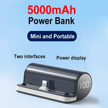 Мини-банк питания 5000 мАч 15 Вт Быстрая зарядка внешнего аккумулятора для Iphone13-12 Портативное зарядное устройство Powerbank со светодиодным цифровым дисплеем