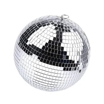 Серебряный зеркальный диско-шар, подвесной шар с подвесным кольцом для вечеринки со световыми эффектами, клубной сцены (8 дюймов)
