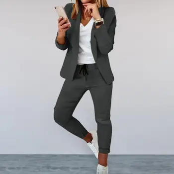 Комплект брюк длиной до щиколоток Стильный женский деловой костюм, пальто с длинным рукавом, облегающий комплект брюк с завязками на талии, элегантный лацкан