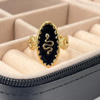 Эстетичные эмалевые кольца со змеиным крестом и цветочным рисунком для женщин, позолоченные кольца из нержавеющей стали, Регулируемые открытые кольца, ювелирные изделия, подарки
