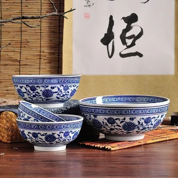 Сине-белая Большая миска Керамическая миска Сине-белый фарфор Посуда из японского костяного фарфора Кухонные принадлежности для рисовой лапши