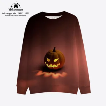 Осень 2023, новый повседневный свитер с длинными рукавами и круглым вырезом в стиле Дисней Харадзюку с рисунком ужасов аниме Микки и Минни, Хэллоуин.