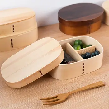 Удобный для переноски контейнер для ланча Bento Box Овальной квадратной формы, однослойный деревянный ланч-бокс, товары для дома