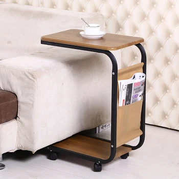 Передвижной журнальный столик для гостиной Простой маленький письменный стол на колесиках, Боковая сумка, Приставной столик для хранения мебели