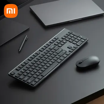 Xiaomi 2023 Клавиатура Мышь Комплект 2 для офисного компьютера 2,4 ГГц Беспроводная Портативная Черная Минималистичная Тонкая клавиатура USB с 104 клавишами