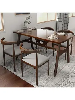 Обеденный стул с бытовой спинкой, Простой стул, обеденный стол, Скандинавский Ресторанный стул, Современная имитация цельного дерева, кованый