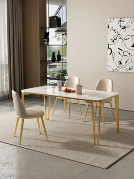Стол и стул Итальянский легкий роскошный современный минималистичный бытовой прямоугольный сетчатый красный обеденный стол