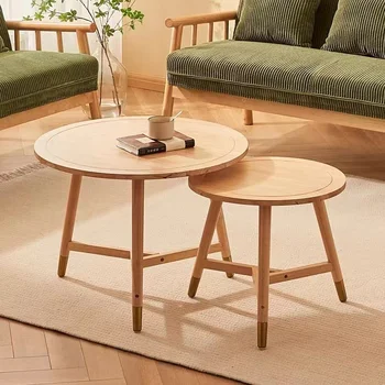 Круглый журнальный столик из дуба, мебель в скандинавском стиле, Минималистичный Современный Экологически чистый диван, небольшой письменный стол с краю, центральный стол для гостиной