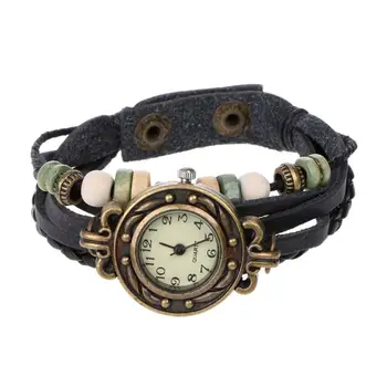 Женские винтажные наручные часы с переплетением листьев дерева, кожаный браслет в стиле ретро