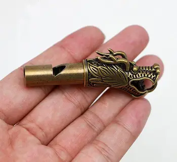 Коллекционный китайский Латунный свисток с резной головой Дракона, брелок для ключей, изысканные маленькие Статуэтки-подвески