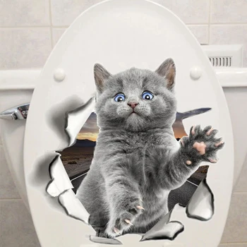 3D наклейка на туалет с милыми кошками, наклейка на крышку унитаза в ванной, наклейки на стены, аксессуары для туалета с животными, забава для украшения ванной комнаты