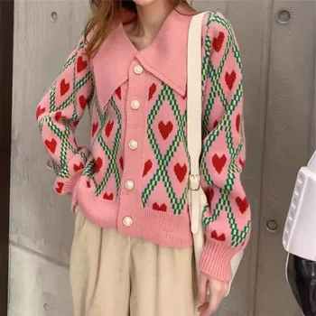 Осенне-зимний женский свитер Розового цвета, Корейская версия, Вязаный Свободный Женский Кардиган, куртка, пальто