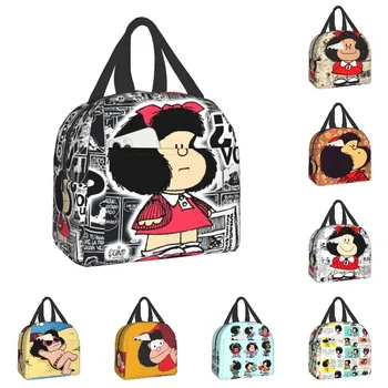 Винтажная сумка для ланча из комиксов Quino Mafalda с изоляцией для женщин, портативный термоохладитель с мультяшным Мангом, коробка для ланча, офис для пикника, путешествия